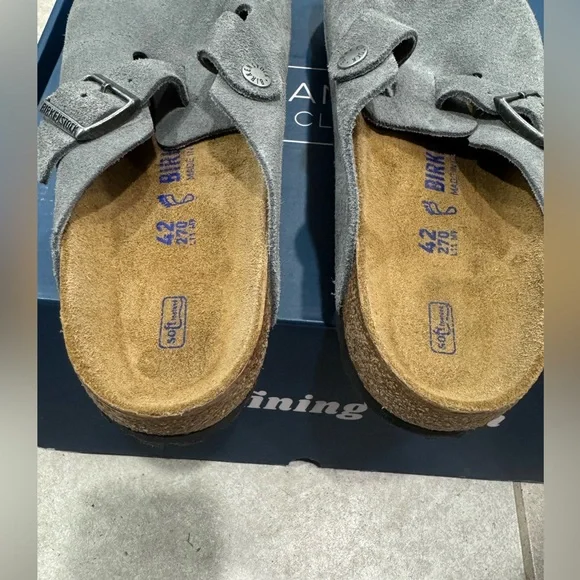 Birkenstock Boston Suede Gray Soft Footbed - Picture 3 of 5